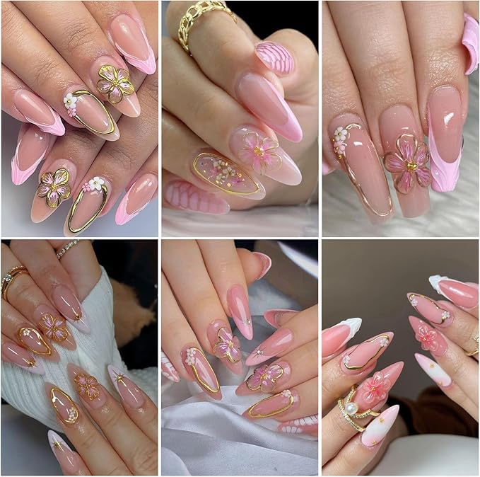 5D Flower Nail Stickers Decals 8PCS Hawaii Hibiscus Nails Art Designs Self Adhesive Embossed Tropical Floral Petals Charms Vacation Stickers Decoration for Women Nail Supplies