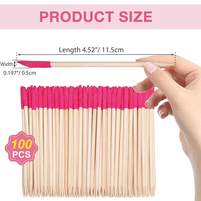 100PCS Disposable Sanding Sticks, Pumice Stone Cuticle File Remover Nail File Buffer, Double-Headed Manicure Sticks Wood Nail Stick Pusher Sanding Tools for Home Salon Mani-Pedi, Pink