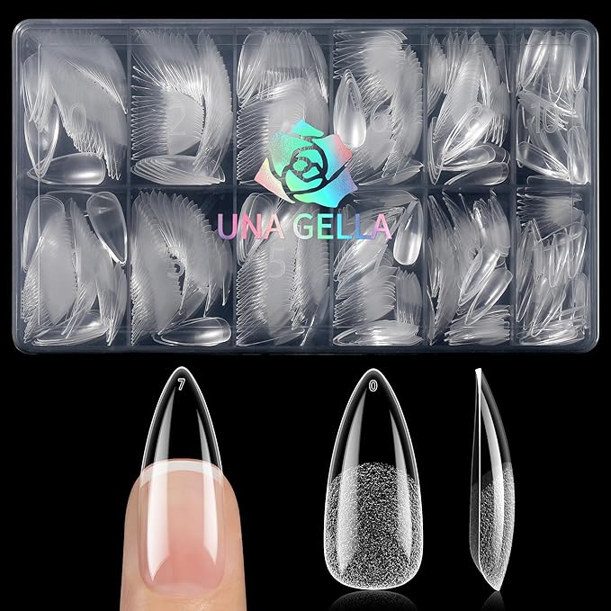 UNA GELLA Halloween Stiletto Gel Nail Tips 600Pcs, Medium Stiletto Press on Nails Almond Shape Pre Etched Full Cover Soft Gel Nails Tips for Nail Extensions Art DIY Salon 12 Sizes at Home