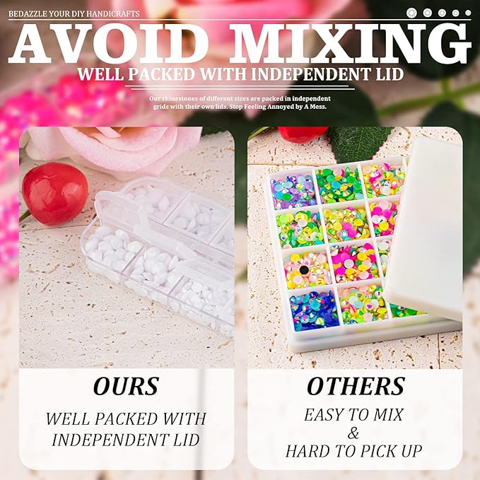 5000PCS Resin Rhinestones with Tweezers for Crafting, 2/3/4/5/6mm Flatback Jelly Rhinestones, 3 Box White Non Hotfix Crystal Gems for DIY Crafts Mugs Tumblers Clothes Makeup Nail