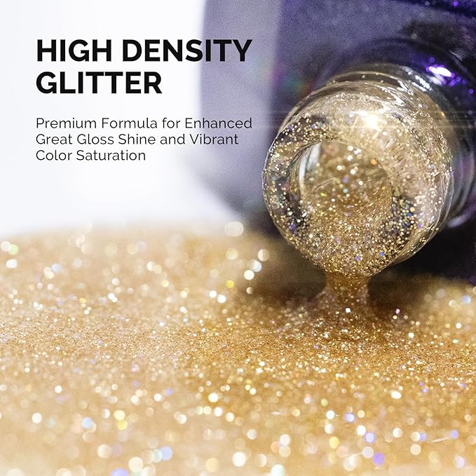 MelodySusie Galaliver Glitter Gel Nail Polish, 15ML Sparkly Shimmer Gel Polish Soak Off UV LED Cured Long Lasting Gift for Women DIY Nail Design Nail Art Manicure Noble Gold X02