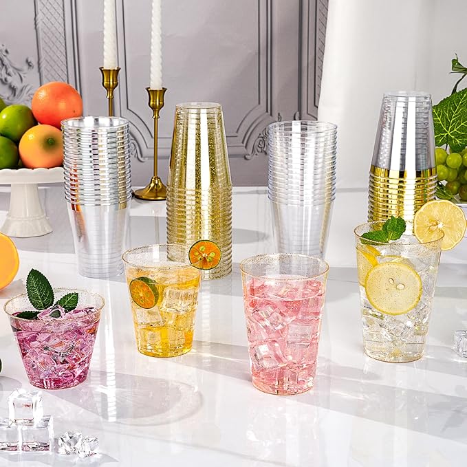 Goodluck 9 oz 100 PCS Gold Glitter Plastic Cups, Disposable Glitter Cups | - Image 6