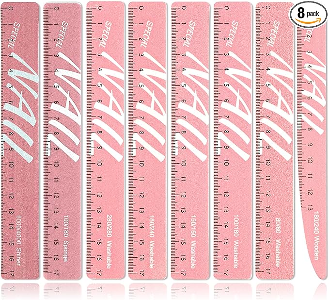 Nail Files and Buffers, 8 Pcs Nail Files for Natural Nails Emery Boards Nail Filer Professional Fingernail Files 80/100/150/180/240/280/1000/4000 Grit Nail File Set,Manicure Salon Tools