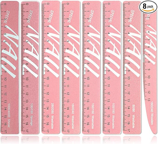 Nail Files and Buffers, 8 Pcs Nail Files for Natural Nails Emery Boards Nail Filer Professional Fingernail Files 80/100/150/180/240/280/1000/4000 Grit Nail File Set,Manicure Salon Tools