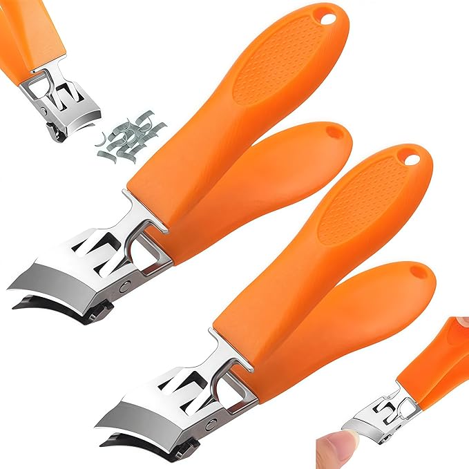 Wide Jaw Opening Anti-Splash Slanted Nail Clipper, 2026 New Ingrown Nail Clippers Fingernail and Toenail Clippers Clippers, Curved Toenail Clippers for Thick Nails (Orange 2Pcs)