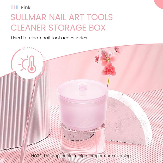 Nail Art Tools Cleaner Storage Box Nail Drill Bits Clipper Cutter Alcohol Soaking Cleaner Tweezers Accessories Clean Nail Tools (Pink)