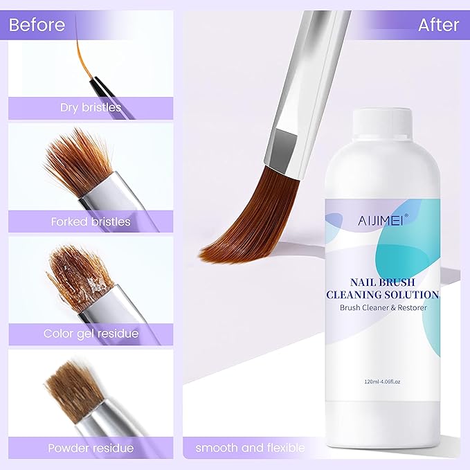 Nail Brush Cleaner Gel Restorer Solution Acrylic Nail Brush Cleaner Gel Quickly Clean for Acrylic Nail Brushes,Glitter Gel Nail polish Brushes,Builder Hard Gel Brush (120ML)
