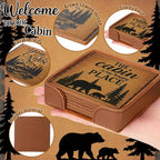 Rustic Cabin Bear Artificial Leather Coasters Set of 6 - Image 3