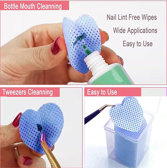 1000 PCS Lint Free Nail Wipes,Nail Polish Remover Wipes for Lash Extension Supplies,Lint-Free Lash Glue Wipes Pads Eyelash Extension Nails Wipes for Nail Polish Remover,Lash Glue Cleaning Pads, Blue