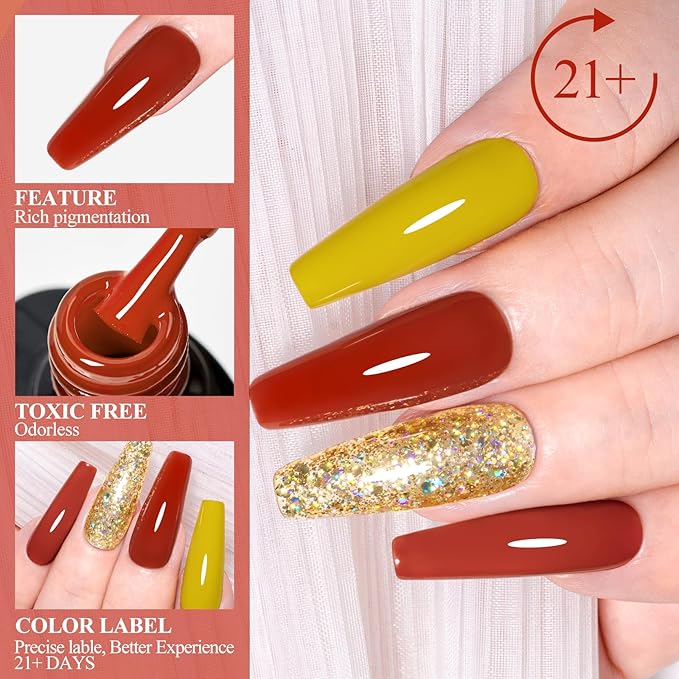 MEET ACROSS 12pcs Gel Nail Polish Set,Soak Off UV LED Lamp Gel Nail Polish Kit,Fashion Shimmer Nail Art Design Gifts for Women Manicure Salon (Brown Series)