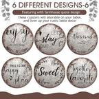 Queekay Coasters Set of 6 House Warming Gifts New Home Wooden Farmhouse Drink - Image 4