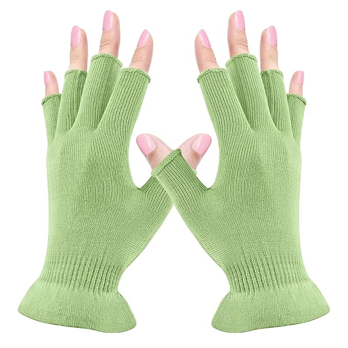 MIG4U Fingerless Moisturizing Gloves, Half Finger Touchscreen Beauty Glove for Eczema, SPA, Dry Hands, Skin Treatment, Summer Sun UV Protection, Apple Green, 1 Pairs L/XL