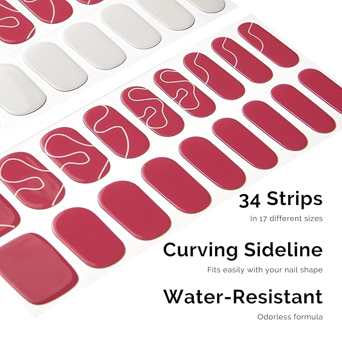 Nailog Semi Cured Gel Nail Strips 34 pcs | Buy 2 Get 1 UV Lamp | Long Lasting Nail Polish Sticker Wraps with Glossy Gel Finish (Red Dune)