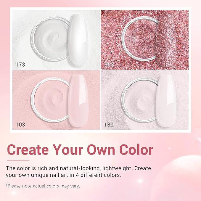 AZUREBEAUTY Dip Powder Nail Kit Starter, 4 Colors Pink Tones Dipping Powder Set, French Nail Art Base Top Coat Activator Liquid All Seasons Manicure DIY Salon 12 PCS