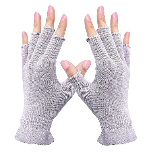 MIG4U Fingerless Moisturizing Gloves, Half Finger Touchscreen Beauty Glove for Eczema, SPA, Dry Hands, Skin Treatment, Summer Sun UV Protection, Pale Purple, 1 Pairs L/XL