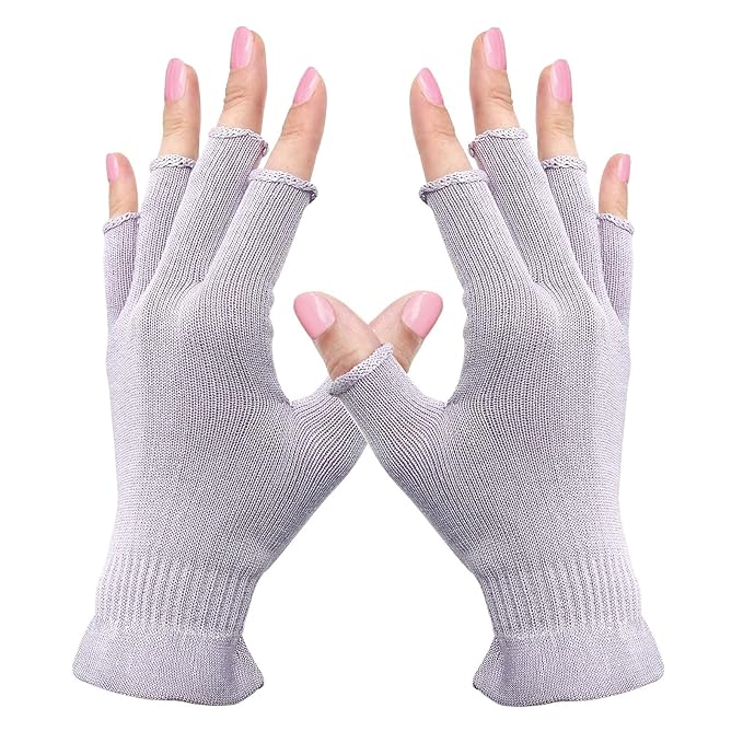MIG4U Fingerless Moisturizing Gloves, Half Finger Touchscreen Beauty Glove for Eczema, SPA, Dry Hands, Skin Treatment, Summer Sun UV Protection, Pale Purple, 1 Pairs S/M
