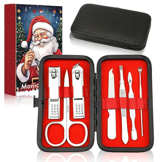 Christmas Stocking Stuffers for Adults, Nail Care Kit for Men, 7 PCS Manicure and Pedicure Kit, Manicure Set Women Travel Nail Kit Nail Clipper Set Kit Christmas Gift Mens Nail Grooming Kit(Silver)