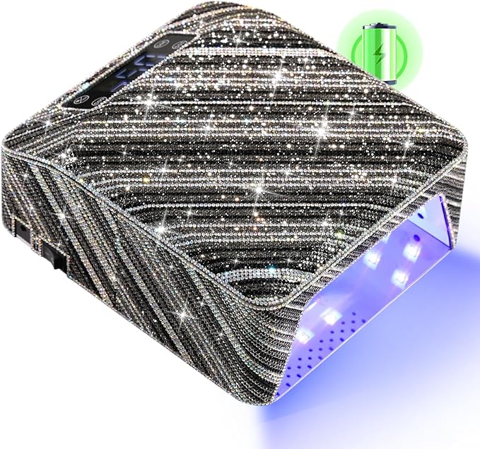 UV Nail Lamp, Rechargeable LED Nail Dryer Sparkly Gel Polish Light 4 Timer Setting Professional Quick Dry Curing Lamp with Display Auto Sensor for Salon & Home, Zebra Diamond
