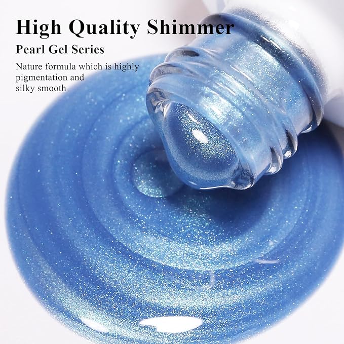 Imtiti Pearl Gel Nail Polish, 0.5 Fl Oz Sky Blue Shell Shimmer Nail Gel Polish Iridescent Glitter Nail Polish Gel Spring Summer Pearlescent Shell Blue Gel Polish Soak Off UV Led For Manicure Salon