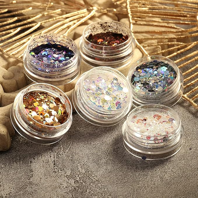 Holographic Sequins Nail Art Flakes Design, 3D Laser Glitter Acrylic Supplies for Gel Polish, Women Manicure Shiny Decorations Resin Nail Art Tips