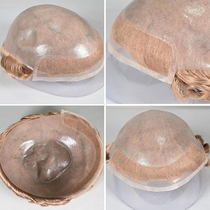 Human Hair Toupee for Men 10x8 Inch,European Human Hair Lace Front Natural Hairline Hair Pieces with 0.06mm Thin Skin PU V-looped Men's Hair Replacement System (#21 color,100% human hair)