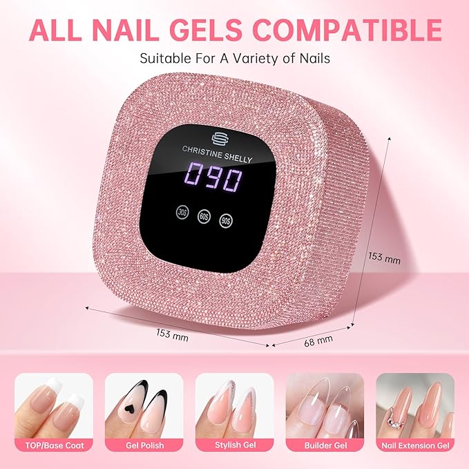 48W UV Light for Nails,Mini UV LED Nail Lamp with 3 Timer Settings, Auto Sensor, Fast Curing for Gel Nails,Nail Dryer Sparkly Gel Nail LCD Display Home Use DIY (Pink Diamond)