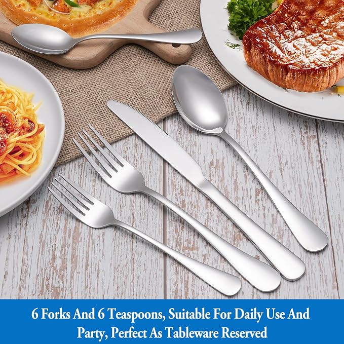 12 Pcs Forks and Spoons Silverware Set, Food Grade Stainless Steel Flatware - Image 7