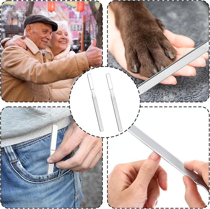 2 PCS Nail Files for Thick Nails, Stainless Steel 7” Long Filer for Men Women, Metal Fingernail Filing Durable Nail Care Tool (Silver)