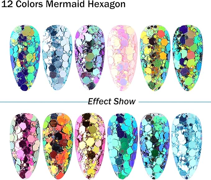 12 Colors Chameleon Nail Art Sequins 3D Nail Glitter Flakes Laser Gradient Nail Art Design Holographic Nail Glitters Powder for Women Girls Manicure Tips Charms Decoration DIY Nails Supplies