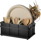 PTSTING Silverware Caddy Black Wood Silverware Holder Paper Plate Dispenser | by PTSTING