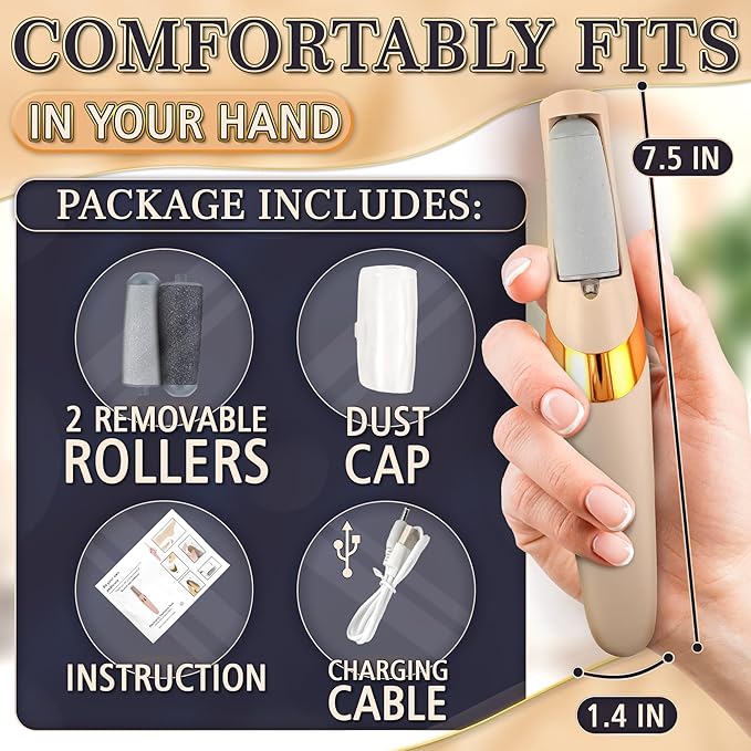 Electric Callus Remover for Feet – Rechargeable Electric Foot Callus Remover Tool with 2-Speed Foot Sander with 2 Rollers (Coarse & Fine) for Smooth & Soft Feet – Compact for Daily & Travel Use