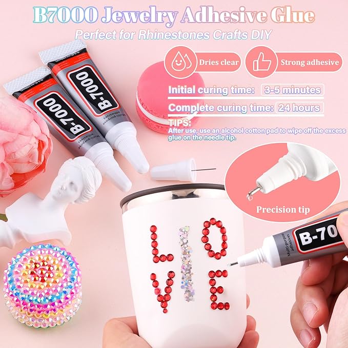 30000Pcs Resin Red Rhinestones with B7000 Jewelry Glue for Crafting, 2-6mm Non Hotfix Flatback Gems, Bedazzling Crystal for DIY Crafts Clothing Tumblers Mugs Shoes Fabric Decor Nail Art