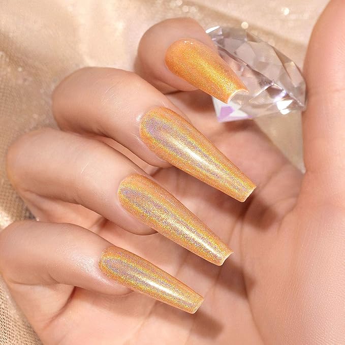 RARJSM Holographic Nail Polish Shimmer Gold Gel Polish Unicorn Effect Nail Gel 7.5ML Curing Required Nail Art Colors Home GelManicure