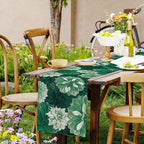 Deep Green Dahlia Flower Summer Table Runner Green Gray Burlap Table Runners - Image 9