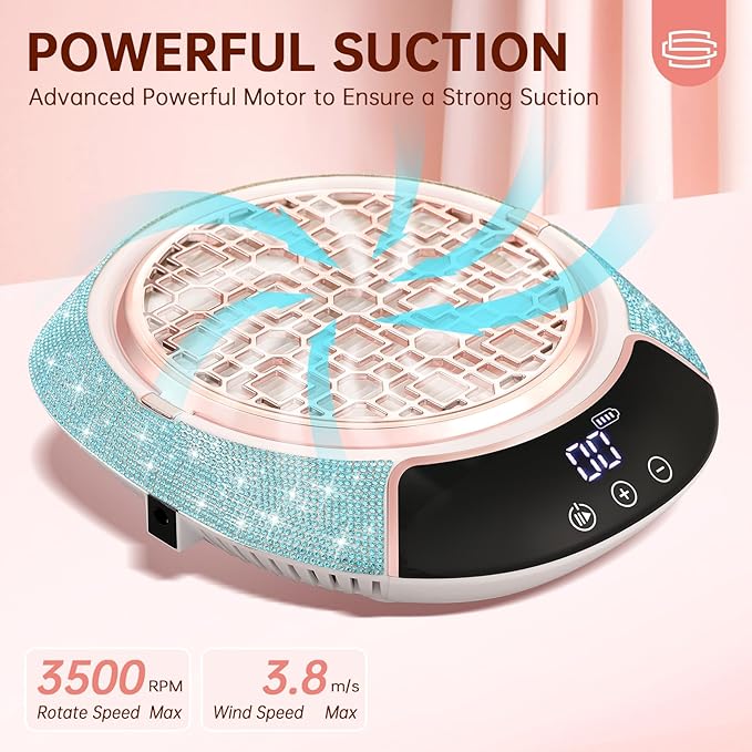 Cordless Nail Dust Collector,Portable Dust Collector Nail Tech with LED Display,Rechargeable Dust Suction Machine with Reusable Fillter for Acrylic Gel Polish,Salon & Home