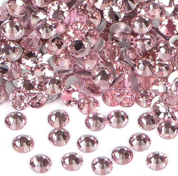 2880PCS Art Nail Rhinestones Non Hotfix Glue Fix Round Crystals Glass Flatback for DIY Jewelry Making with one Picking Pen (ss4 2880pcs, Lt. Rose)
