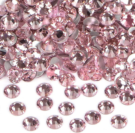 2880PCS Art Nail Rhinestones Non Hotfix Glue Fix Round Crystals Glass Flatback for DIY Jewelry Making with one Picking Pen (ss4 2880pcs, Lt. Rose)