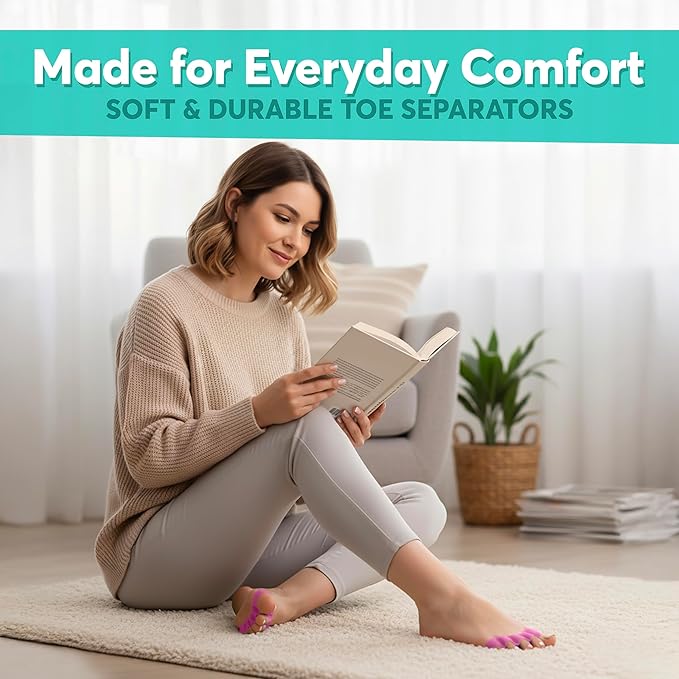 Comfwalk® ToeAlign™ – Toe Separators for Men & Women – Toe Straightener Stretcher – Corrects Bunions, Overlapping Toes, Hammer Toes, Claw Toes – Soft Medical-Grade Silicone Toe Spacers (Pink)
