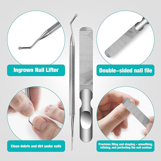 Nail Clippers Kit for Seniors – 6 in 1 Toenail & Fingernail Clippers Set for Thick Nails – Heavy Duty Wide Jaw Nail Cutter for Men & Women – Nail Grooming for Parents & Loved Ones