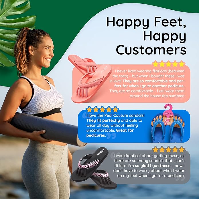 Pedi Couture Pedicure Sandals with Built In Toe Separators for Women - Comfortable Spa Style Flip Flops for Home, Salon, Yoga & Gym Use