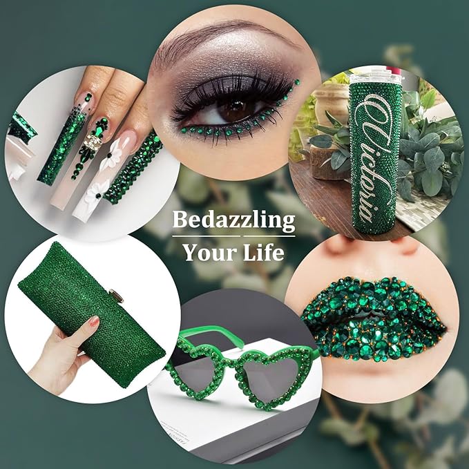 Resin Rhinestones for Crafting, 2 Boxeses Dark Green Multi Sizes Flatback Bedazzling Crystals for Crafts Nail Art Deco, Non Hotfix Gems Charms for Tumbler Shoes Clothing Fabric Face Makeup