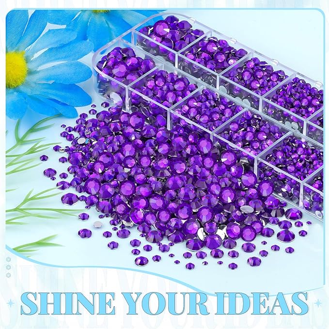 6000Pcs Resin Rhinestones for Bedazzling with 3Pcs B7000 Jewelry Glue, 1 Box Dark Purple Flatback Rhinestones for Crafting Crafts DIY, Crystals Gems for Clothing Shoes Tumblers Nail Art Makeup