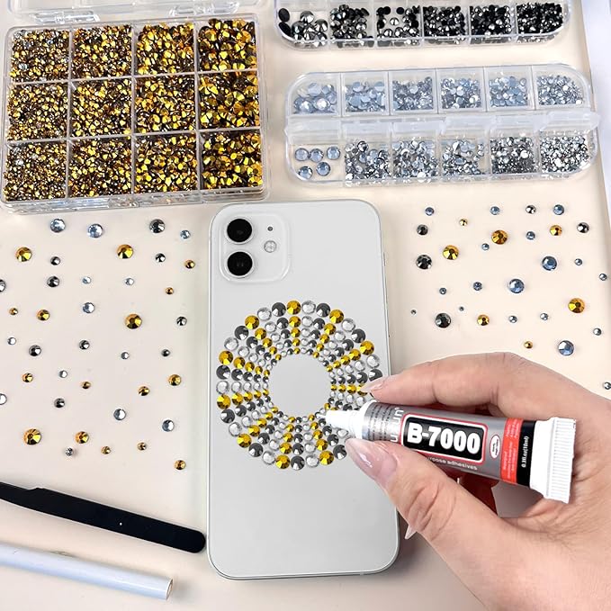 ASTARON Black Gold Resin Rhinestones for Crafting, 2mm-6mm Mixed Flatback Resin Gemstones for Crafts Gems Bulk Jelly AB Bedazzling Diamonds with Glue for Nails, Tumblers, Mugs Decoration