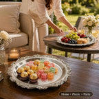 Round Silver Tray, Serving Platters, Vintage Metal Dessert Snack Platter - Image 7