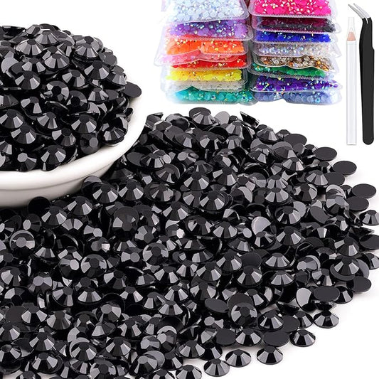 2000pcs 6mm Resin Rhinestones Bulk, Black Flatback Round Jelly Rhinestones Bedazzling Non Hotfix Crystal Gems Large Quantity Wholesale for DIY Crafts Clothes Bottles Tumblers Face Makeup Manicure