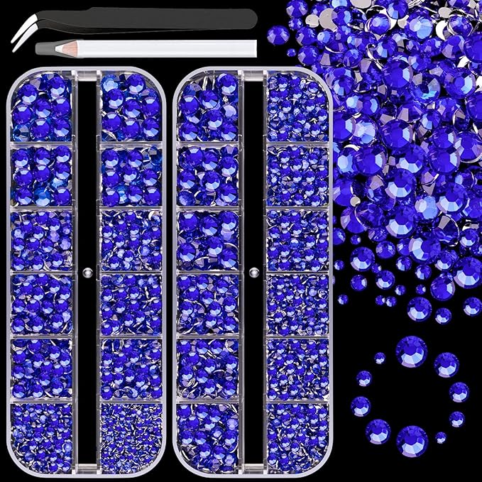 Resin Rhinestones for Crafting, 2 Boxes Royal Blue Flatback Crystals for Bedazzling Crafts DIY Nail Art Deco, Non Hotfix Bulk Gems for Tumbler Shoes Clothing Fabric Face Makeup
