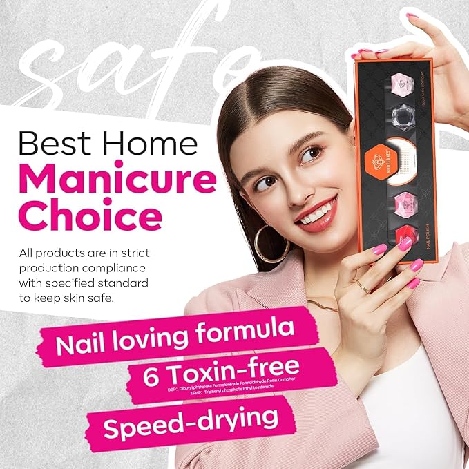 Modelones Nail Polish Set with 42 Pcs Remover Pads, 3 Colors Pink Tones Nail Glitter Polish with Top and Base Coat &Finger Nail Polish Bulk Manicure DIY 2025 Gifts for Women Nail Art Salon Home