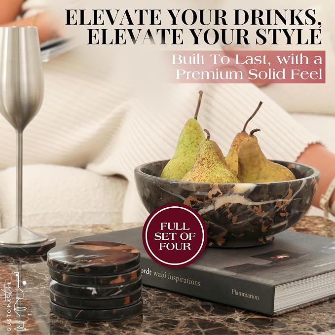 Gusto Nostro Black Marble Coasters Set of 4 - Image 2