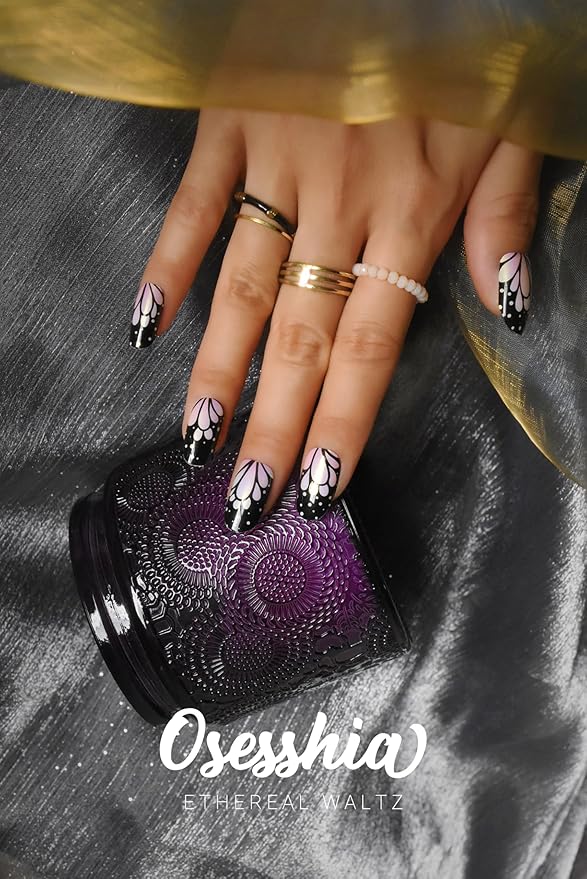 Semi Cured Gel Nail Strips, 20 pcs Nail Wraps, Glaze Stickers, Salon Quality French Manicure, Full Decal Gel Polish Strips, Long Lasting, UV Required (Ethereal Waltz)