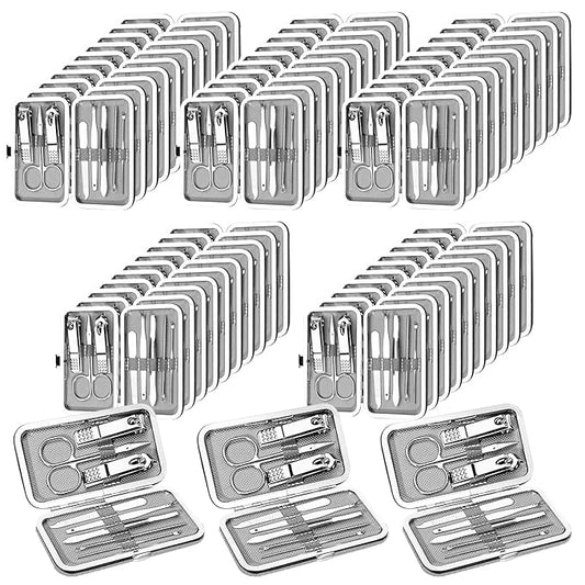 50 Set Travel Manicure Kit Stainless Steel Portable Travel Case Nail Clippers,Pedicure Professional Nail Care Tools for Grooming Gifts Family (Silver)